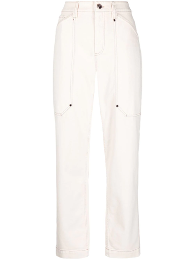 Brunello Cucinelli Contrast-stitching Straight-leg Jeans In Neutrals