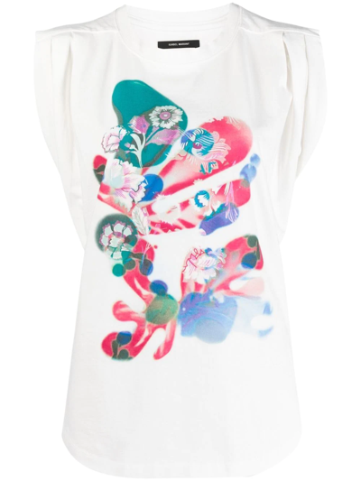 Isabel Marant Graphic-print Cap-sleeve T-shirt In White