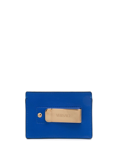 Versace Leather Card Holder In Blue