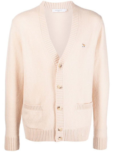 Maison Kitsuné Lambs Wool Cardigan In Beige