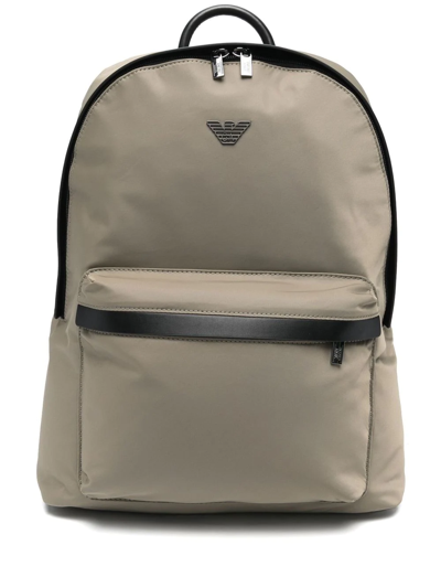 Emporio Armani Logo Recycled Nylon Backpack In Grey