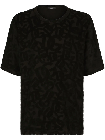 Dolce & Gabbana Velvet-effect Logo T-shirt In Black