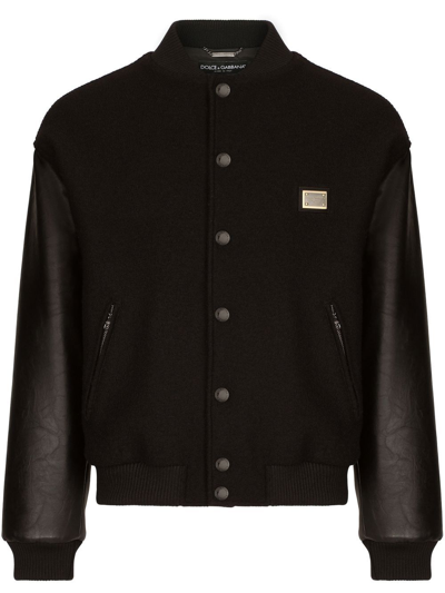 Dolce & Gabbana Leather-panel Black Bomber Jacket In Nero