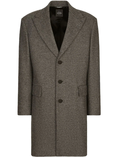 Dolce & Gabbana Tailored Herringbone Coat In Black