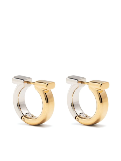 Ferragamo Gancio Future Two-tone Earrings In Palladio/oro