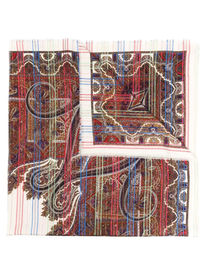 Pre-owned Saint Laurent 1970s Paisley Print Scarf In Red