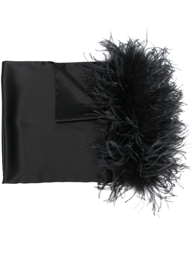 Styland Feather-trim Detail Scarf In Black