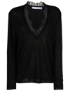 Iro Haby Lace Trim V Neck Sweater In Black
