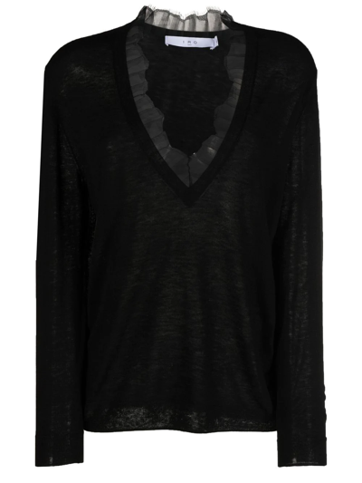 Iro Haby Lace Trim V Neck Sweater In Anthracite