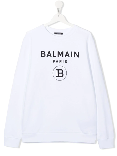 Balmain Kids' Logo-print Long-sleeve Sweatshirt In White