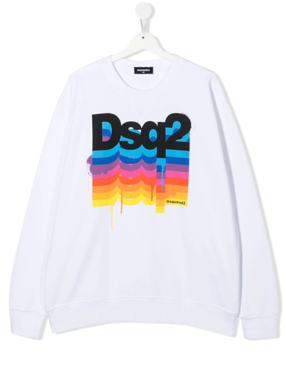 Dsquared2 Kids White Sweatshirt With Multicoloured Dsq2 Print In Bianco