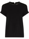 Brunello Cucinelli Short-sleeved T-shirt With Rolled Sleeves And Keyhole Detail In Black