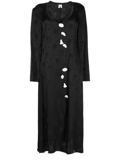 Yuhan Wang Floral-jacquard Long-sleeve Dress In Black