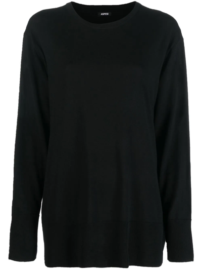 Aspesi Fine-knit Round-neck Jumper In Black