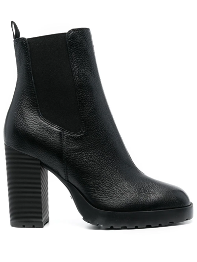 Hogan Elasticated-panel Ankle Leather Boots In Black