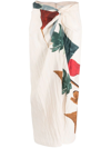 Vince Painted Abstract Pattern Draped Knot Midi Skirt In Neutrals