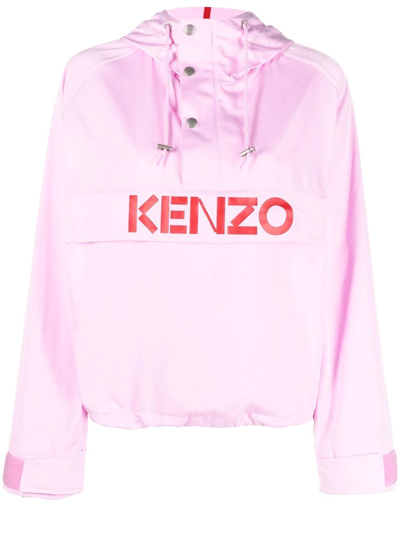 Kenzo Pink Logo Print Windbreaker In Pink,red