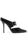 Alexander Mcqueen 105mm Punk Leather Mules In Black