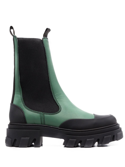 Ganni Colour-block Leather Ankle Boots In Green