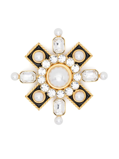 Balmain Pearl-crystal Embellished Brooch In White