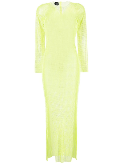 Santa Brands Diamonds Rhinestone-embellished Mesh Maxi Dress In Green-lt