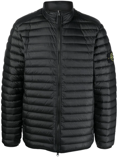 Stone Island Logo-patch Hooded Quilted Down Coat In Black