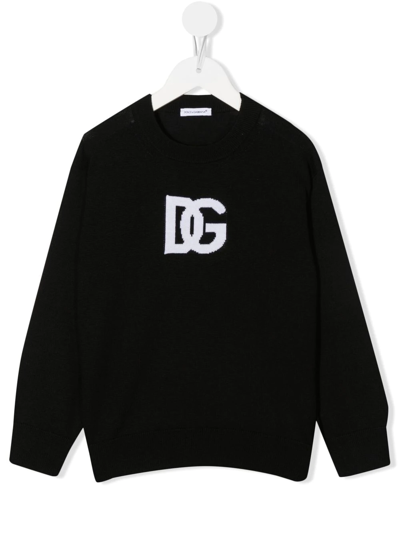 Dolce & Gabbana Kids' Jacquard Logo Jumper In Black