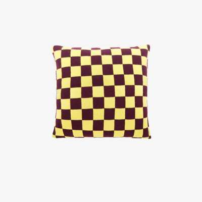 The Elder Statesman Yellow And Burgundy Checkerboard Cashmere Cushion