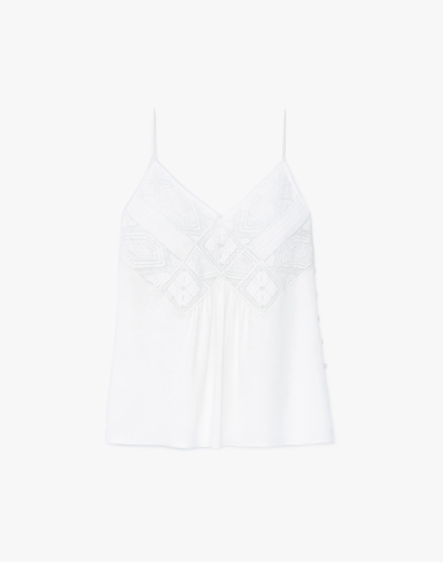 Lafayette 148 Organic Silk Georgette Boheme Lace V-neck Camisole In White