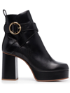 SEE BY CHLOÉ BUCKLE-FASTENING 95MM LEATHER BOOTS