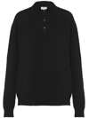 Prada Cashmere Polo T-shirt With Boat Neck In Black