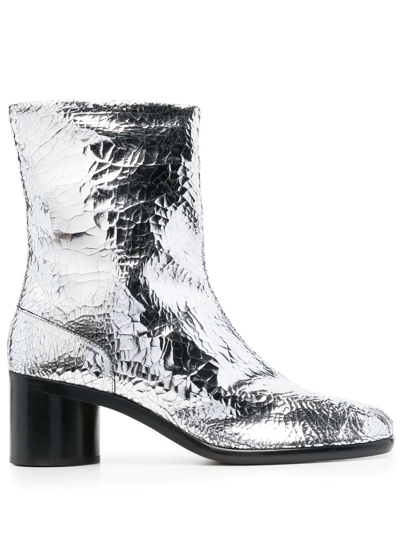 Maison Margiela Metallic-effect Ankle Boots In Silver