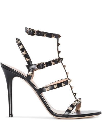 Valentino Garavani Rockstud 105mm Caged Leather High-heel Sandals In Black