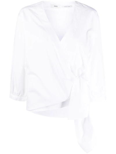 Closed Cropped Wrap Blouse In White