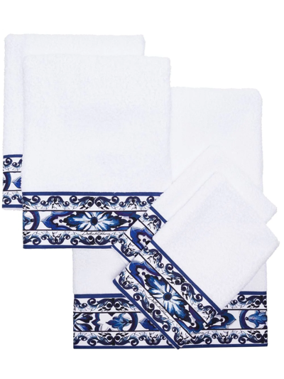 Dolce & Gabbana Barocco-trim Towels (set Of 5) In Weiss