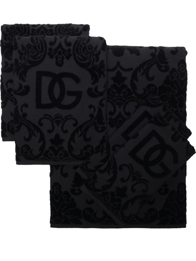 Dolce & Gabbana Barocco Logo-jacquard Towels (set Of 5) In Schwarz