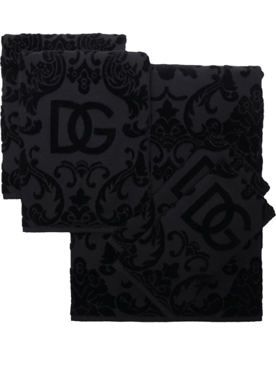 Dolce & Gabbana Barocco Logo-jacquard Towels (set Of Five) In Black