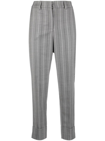 Peserico Striped Slim-cut Trousers In Grau