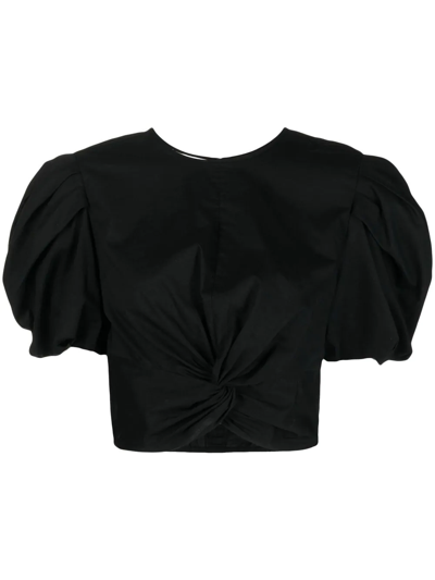 Vince Cropped Knot T-shirt In Schwarz