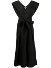 Vince Flutter-sleeve Tie-back Midi Dress In Schwarz