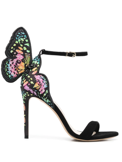 Sophia Webster Chiara Butterfly Embroidered Stiletto Sandals In Black