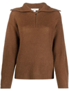Vince Brown Half-zip Wool-blend Jumper In Braun