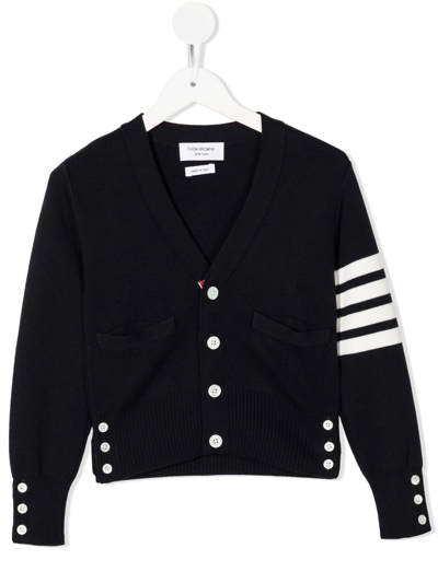 Thom Browne Kids' Stripe-detail V-neck Cardigan In Blau