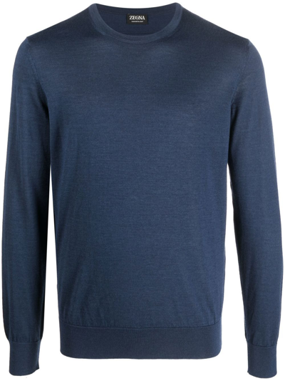 Zegna Ribbed-neck Relaxed-fit Cashmere Jumper In 422   Md Blu Sld