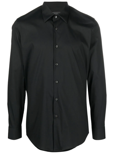 Prada Stretch Poplin Long-sleeve Shirt In Black