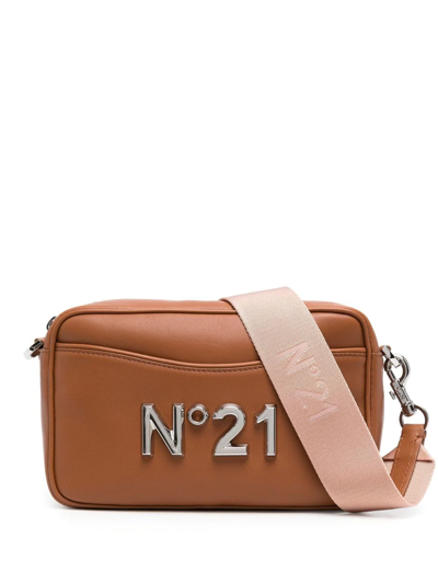N°21 Logo-plaque Leather Crossbody Bag In Buff