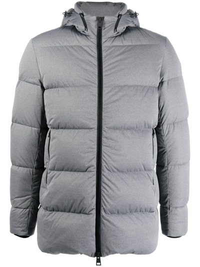 Herno Down-feather Hooded Jacket In Grey