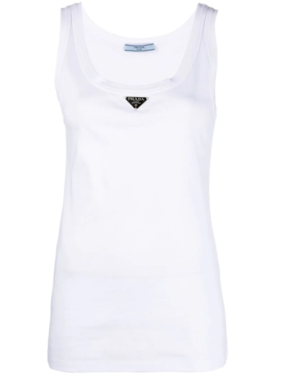 Prada Logo-plaque Sleeveless Vest Top In White