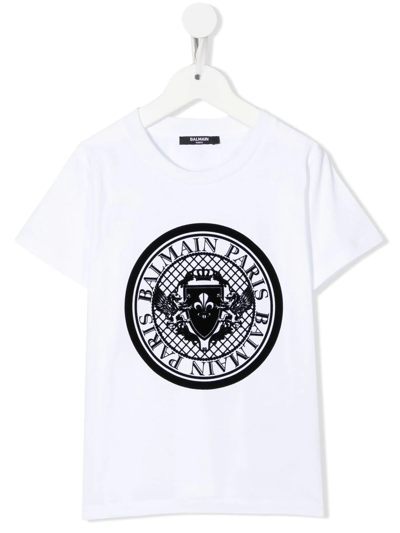 Balmain Logo-print Short-sleeved T-shrt In Weiss