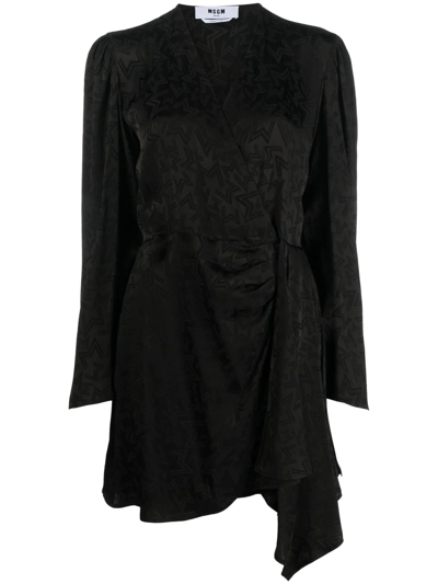 Msgm Monogram Jacquard Mini Dress In Black